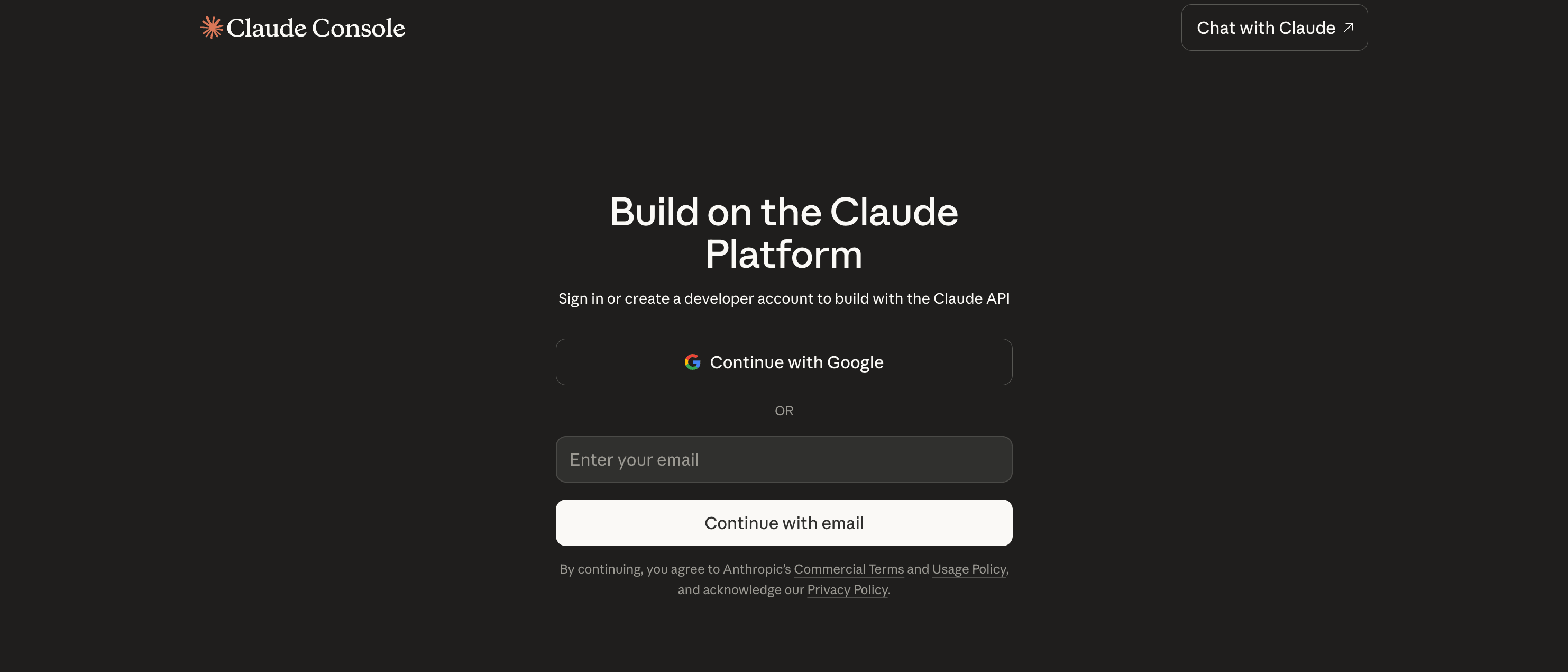 Anthropic Console — sign up page