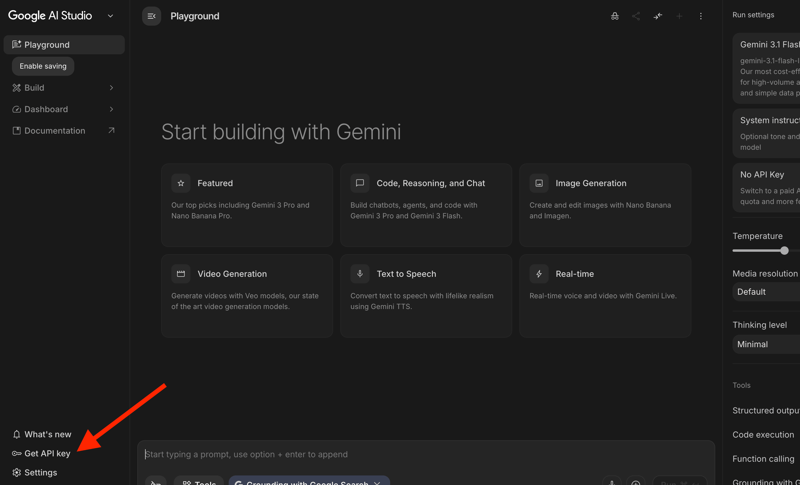 Google AI Studio — API key creation